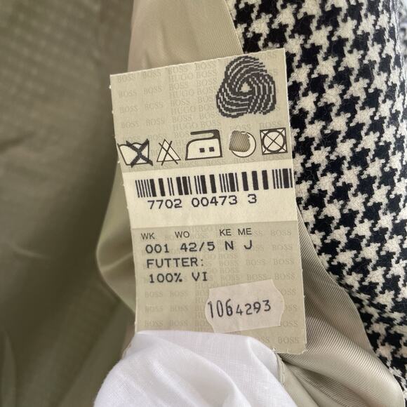 VTG Hugo Boss 90s Houndstooth Wool Blazer Mens 46R Oversized Made in Germany - Picture 8 of 11